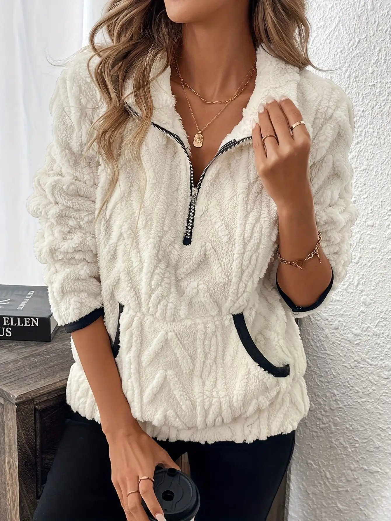 Purple Plush Half-Zip Sweatshirt with Pocket