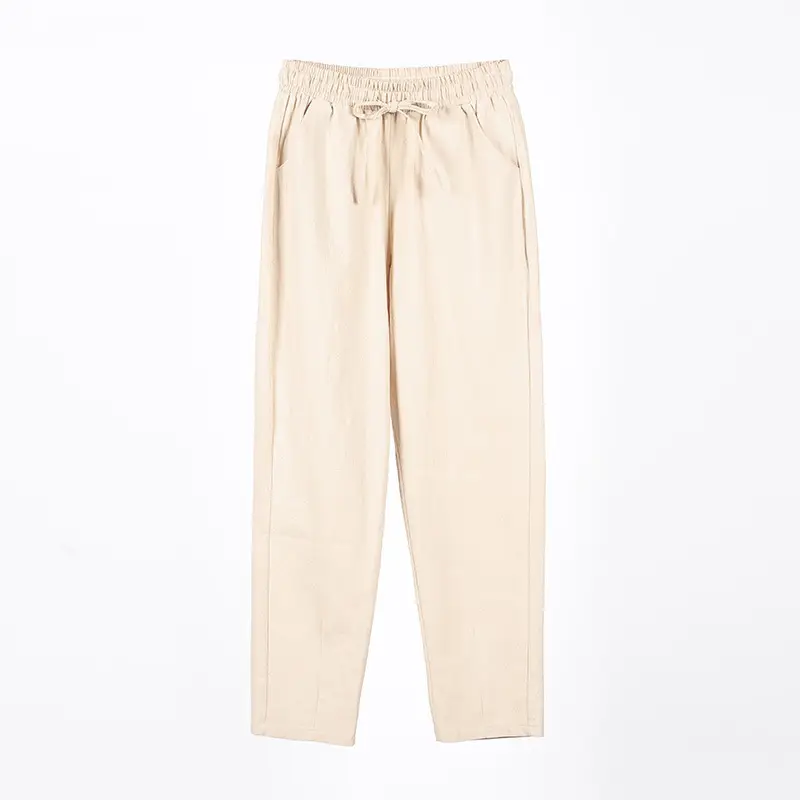Women Cotton Linen Casual Pants Grey Large 2023 - Image 2