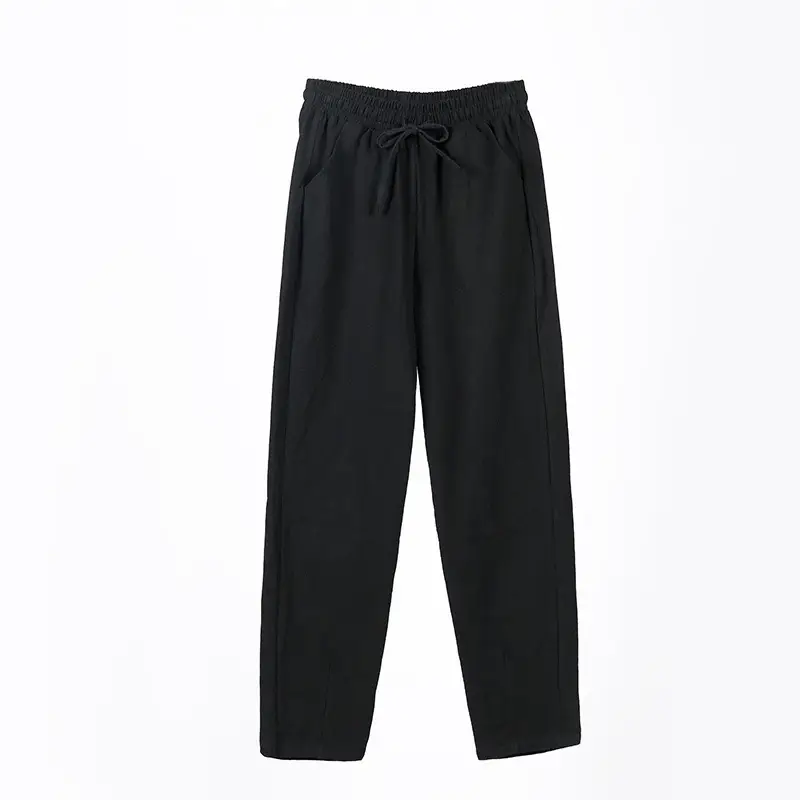 Women Cotton Linen Casual Pants Grey Large 2023 - Image 3