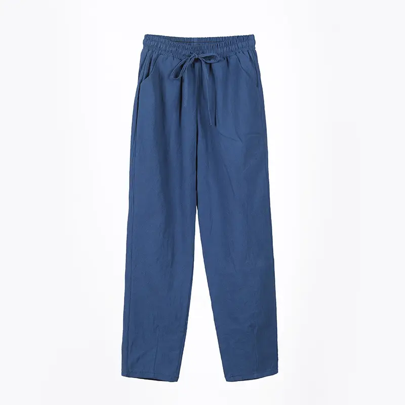 Women Cotton Linen Casual Pants Grey Large 2023 - Image 4