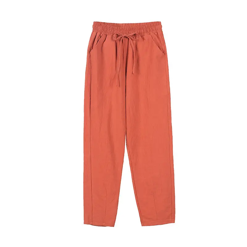 Women Cotton Linen Casual Pants Grey Large 2023 - Image 7