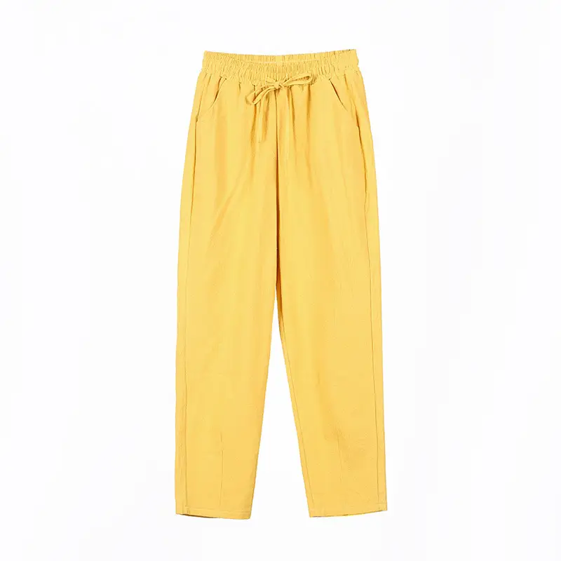 Women Cotton Linen Casual Pants Grey Large 2023 - Image 8