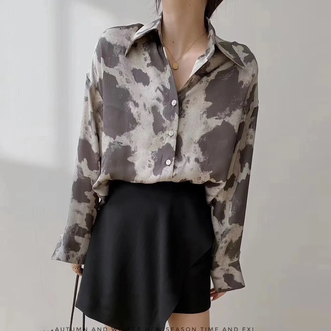 Leopard Print Long Sleeve Women's Shirt Brown Pants - Image 4
