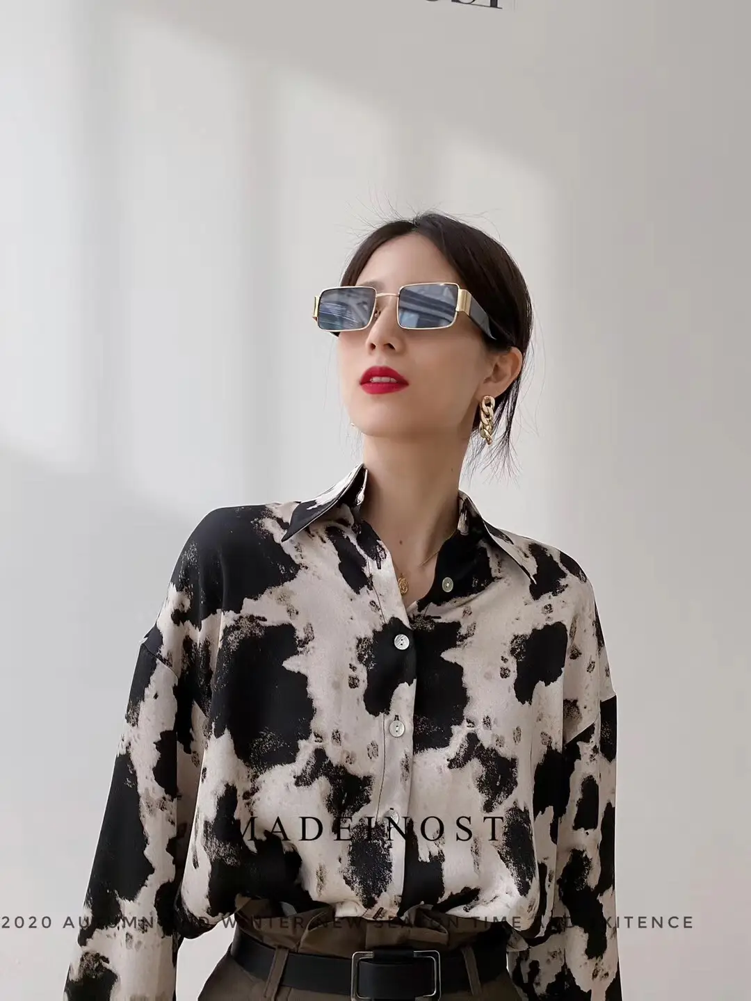 Leopard Print Long Sleeve Women's Shirt Brown Pants — feature 10