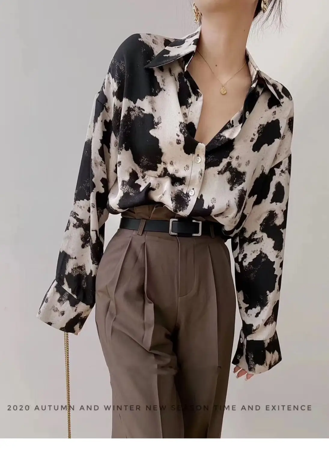 Leopard Print Long Sleeve Women's Shirt Brown Pants — feature 11