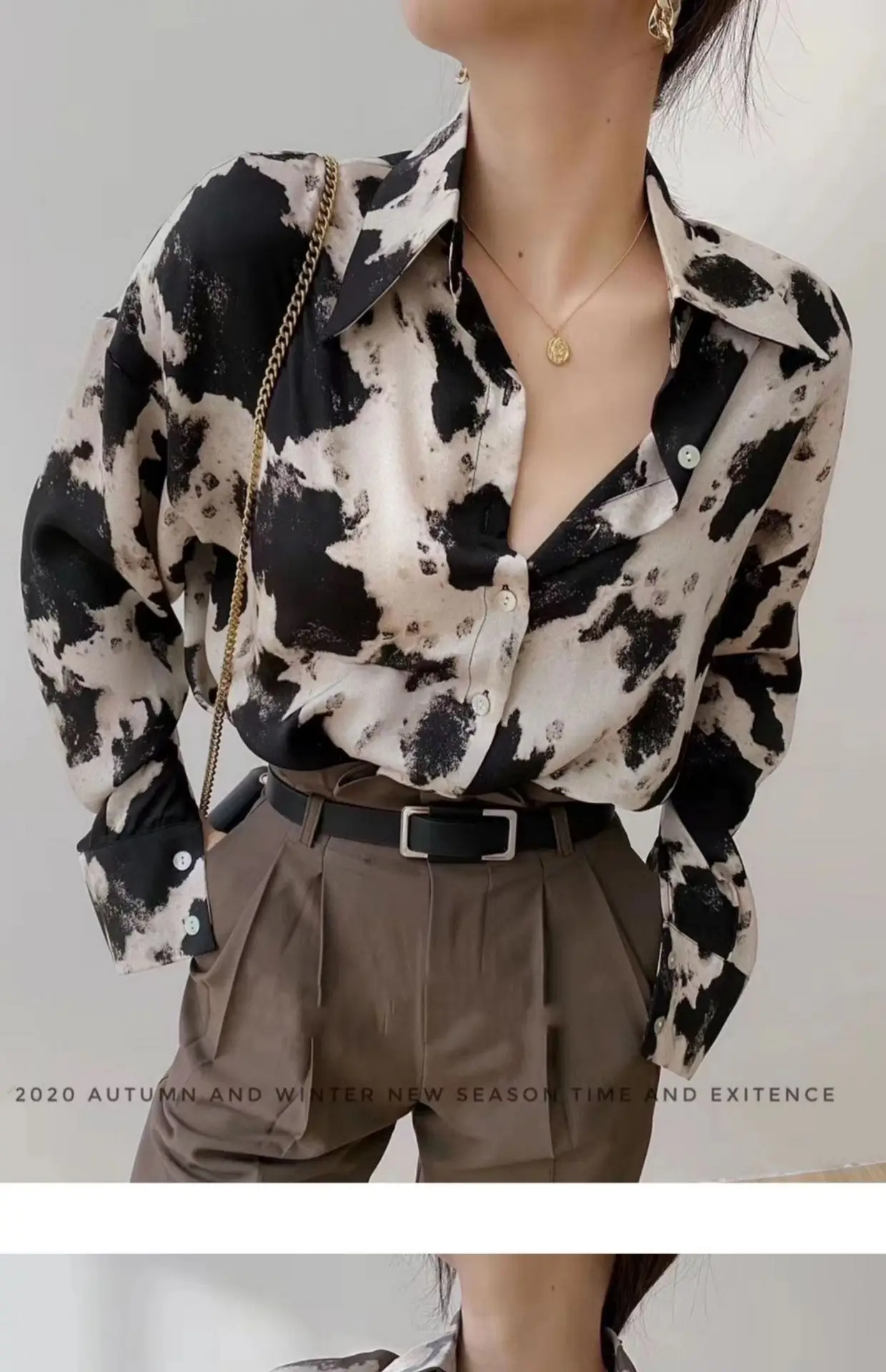 Leopard Print Long Sleeve Women's Shirt Brown Pants — feature 12