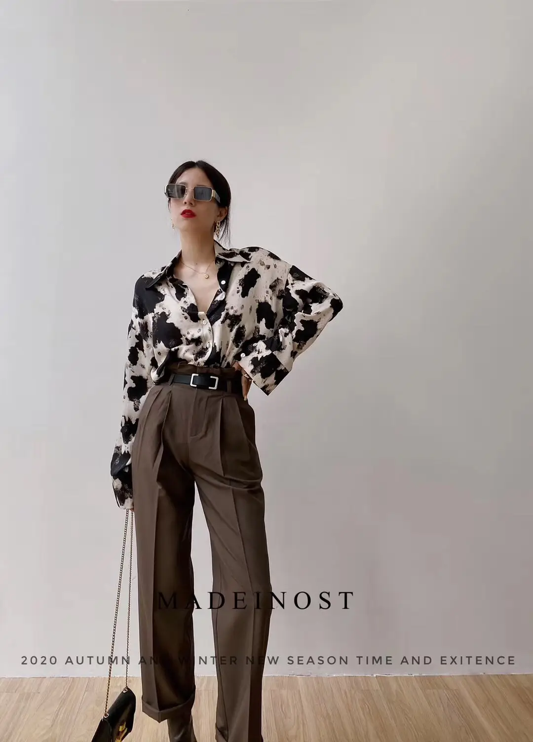 Leopard Print Long Sleeve Women's Shirt Brown Pants — feature 7