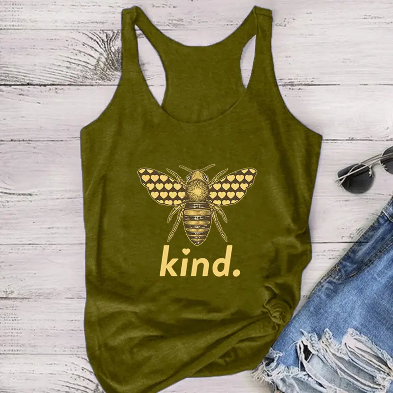 Women Sleeveless Bee Kind Yellow T-Shirt Vest - Image 10