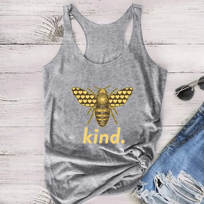 Women Sleeveless Bee Kind Yellow T-Shirt Vest - Image 6