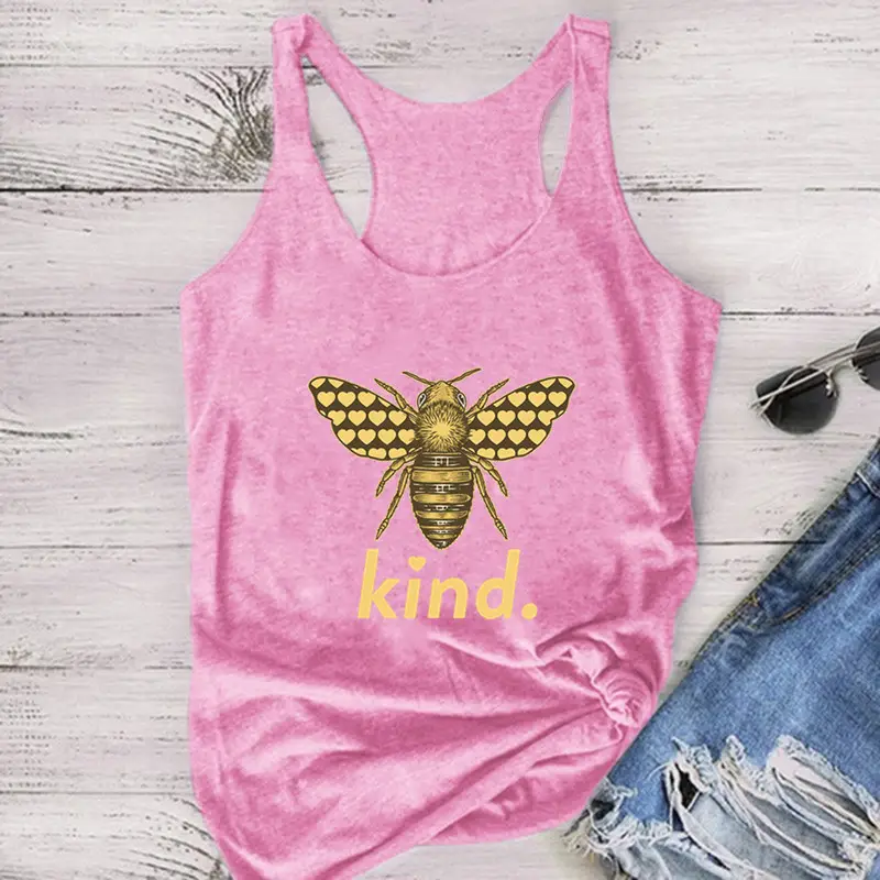 Women Sleeveless Bee Kind Yellow T-Shirt Vest - Image 2