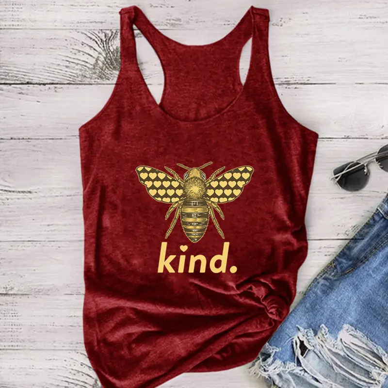 Women Sleeveless Bee Kind Yellow T-Shirt Vest - Image 11