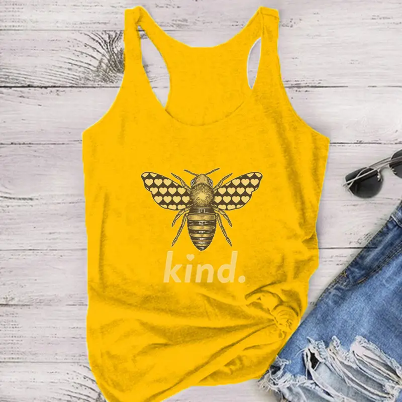 Women Sleeveless Bee Kind Yellow T-Shirt Vest - Image 3