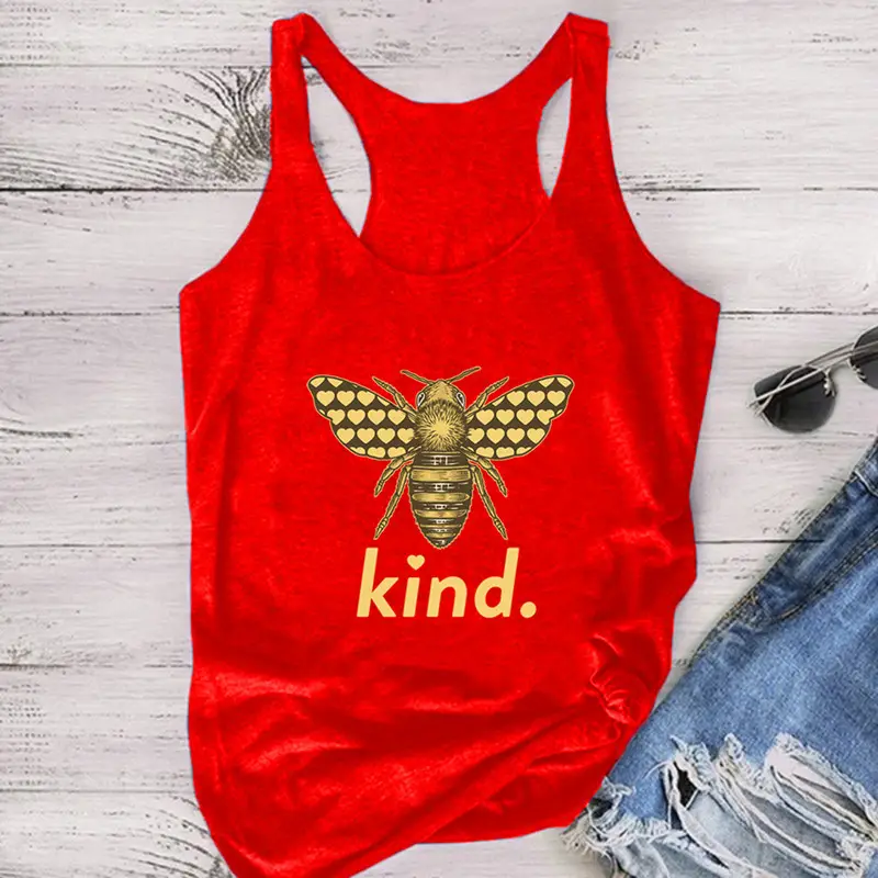 Women Sleeveless Bee Kind Yellow T-Shirt Vest - Image 4