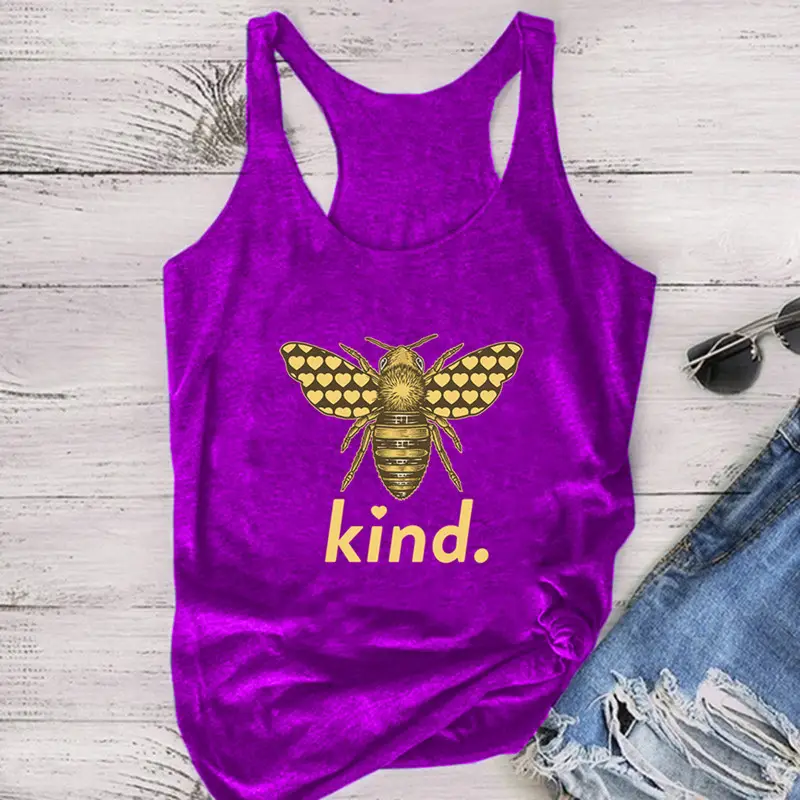 Women Sleeveless Bee Kind Yellow T-Shirt Vest - Image 5