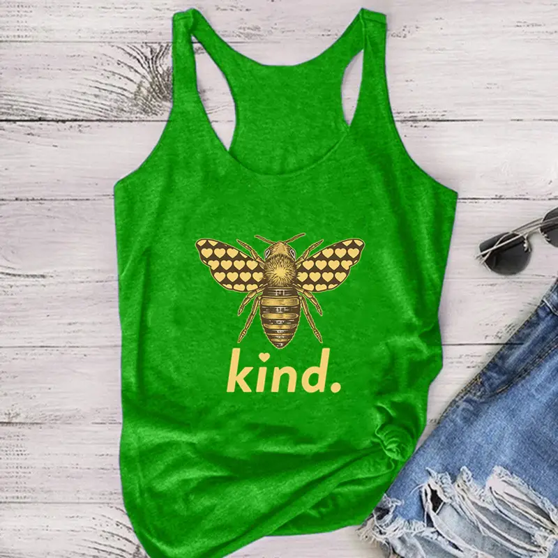Women Sleeveless Bee Kind Yellow T-Shirt Vest - Image 7