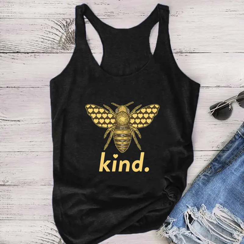 Women Sleeveless Bee Kind Yellow T-Shirt Vest - Image 8