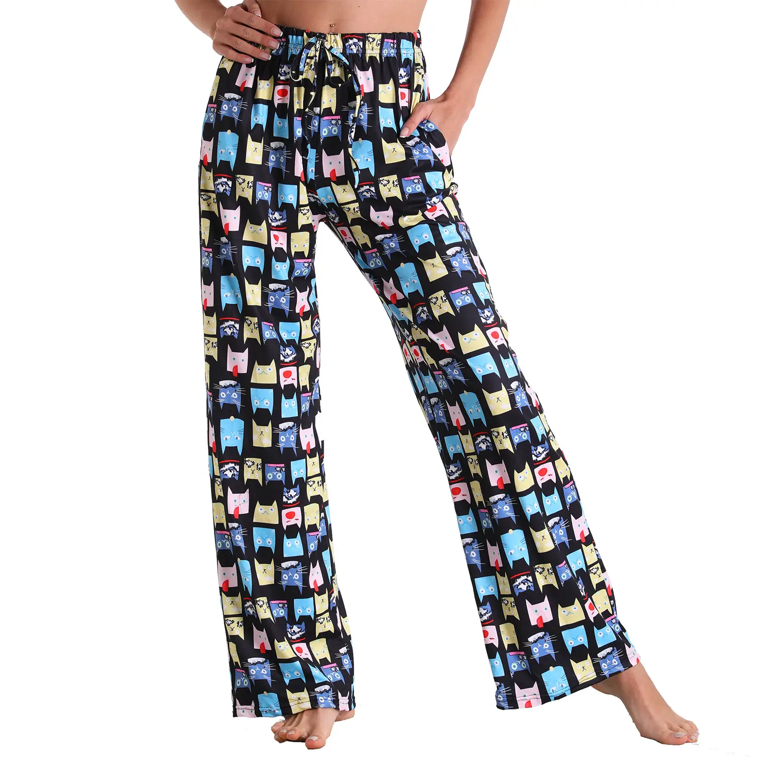 Pink Checkered Wide Leg Pajama Pants for Women - Image 19