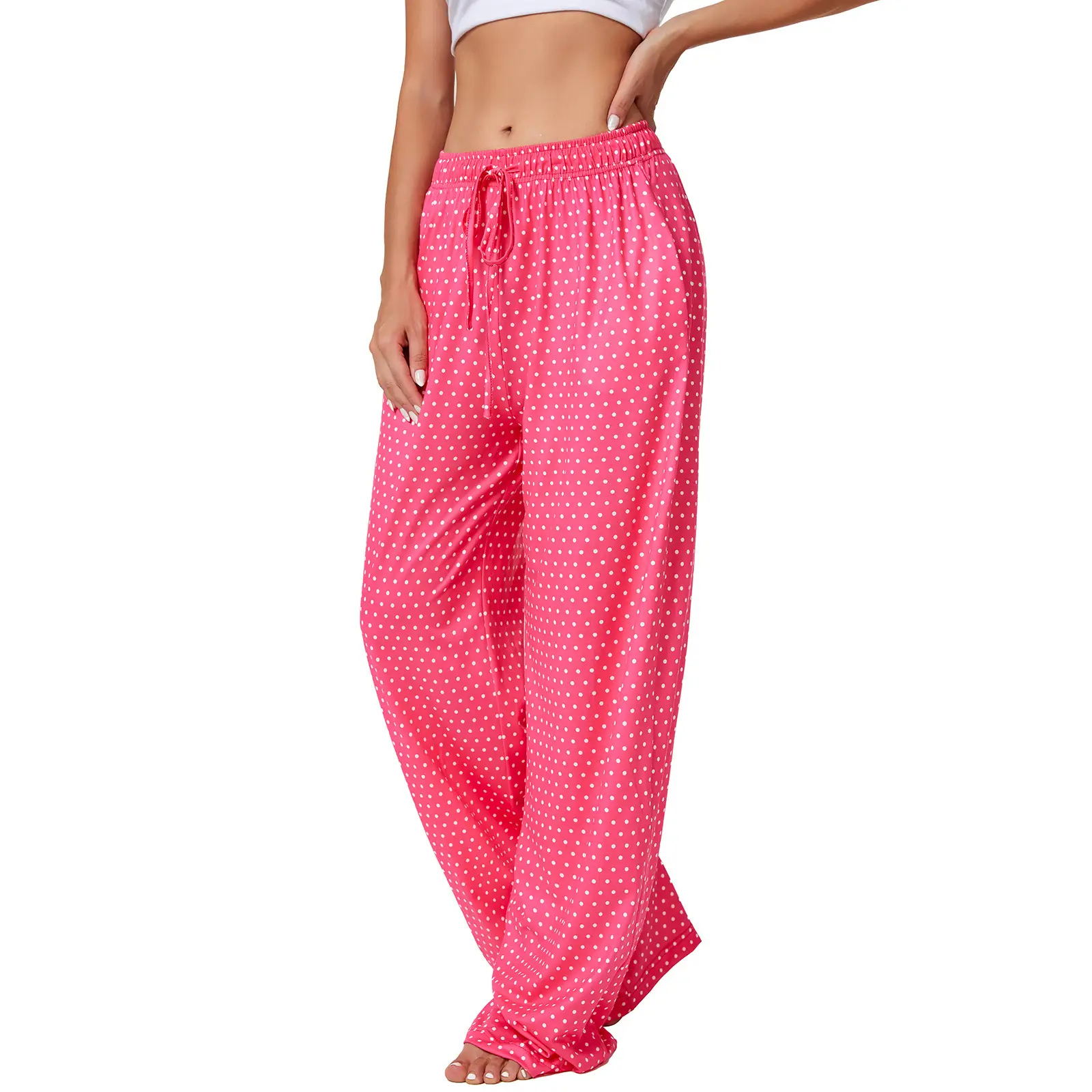 Pink Checkered Wide Leg Pajama Pants for Women - Image 32