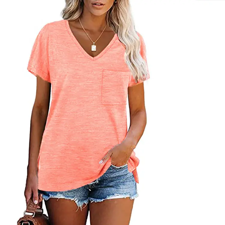 Women Black V-Neck T-Shirt with Flap Pocket - Image 4