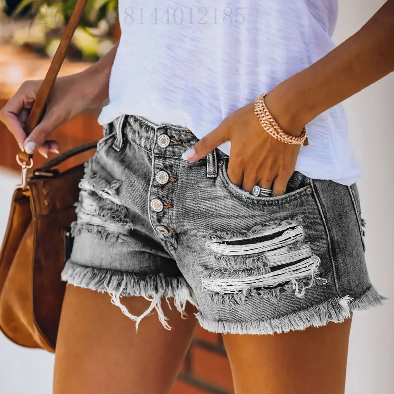 Denim Shorts for Women Black Frayed High Waist — feature 12