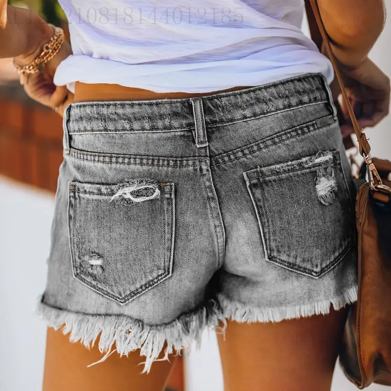 Denim Shorts for Women Black Frayed High Waist — feature 14