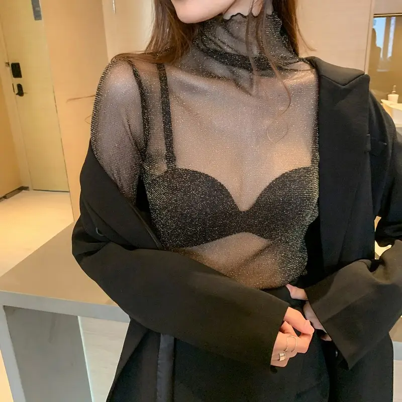 2025 Sexy See-Through Silk Mesh Top with Bright Bottoming - Image 5