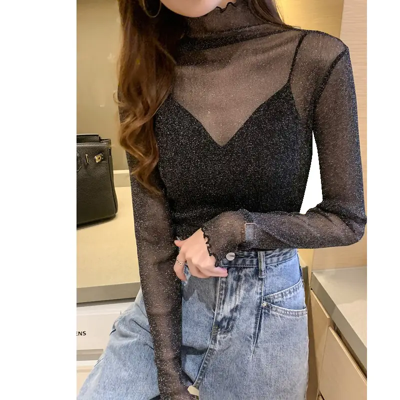2025 Sexy See-Through Silk Mesh Top with Bright Bottoming - Image 7