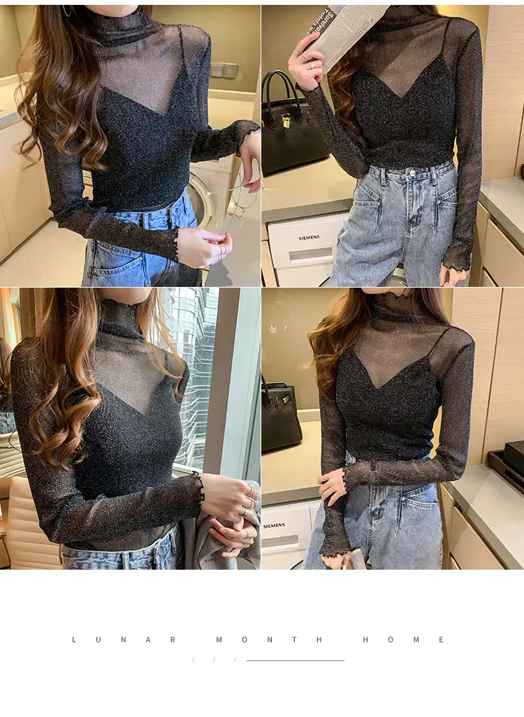 2025 Sexy See-Through Silk Mesh Top with Bright Bottoming — feature 10