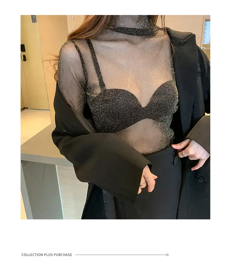 2025 Sexy See-Through Silk Mesh Top with Bright Bottoming — feature 12