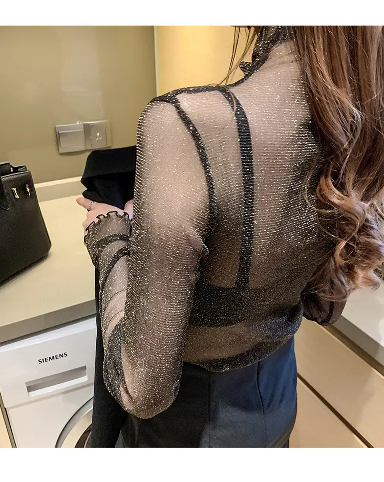 2025 Sexy See-Through Silk Mesh Top with Bright Bottoming — feature 13