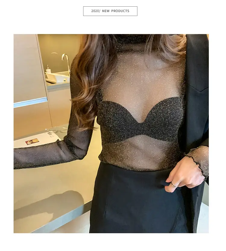 2025 Sexy See-Through Silk Mesh Top with Bright Bottoming — feature 14