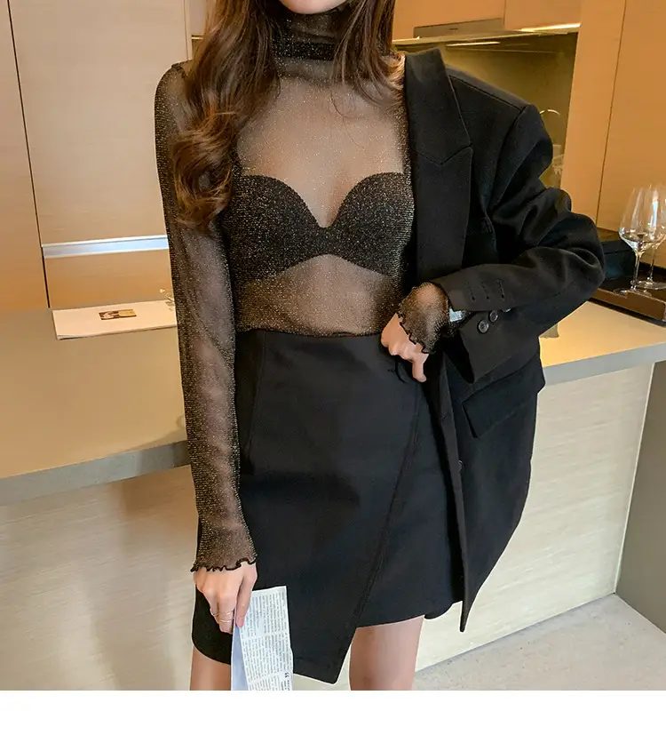 2025 Sexy See-Through Silk Mesh Top with Bright Bottoming — feature 16