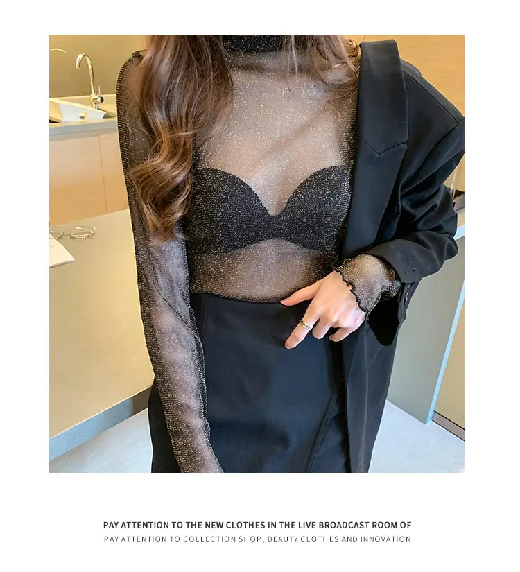2025 Sexy See-Through Silk Mesh Top with Bright Bottoming — feature 18
