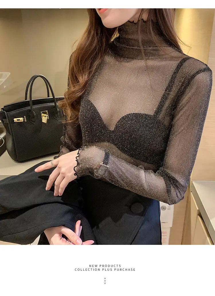 2025 Sexy See-Through Silk Mesh Top with Bright Bottoming — feature 19