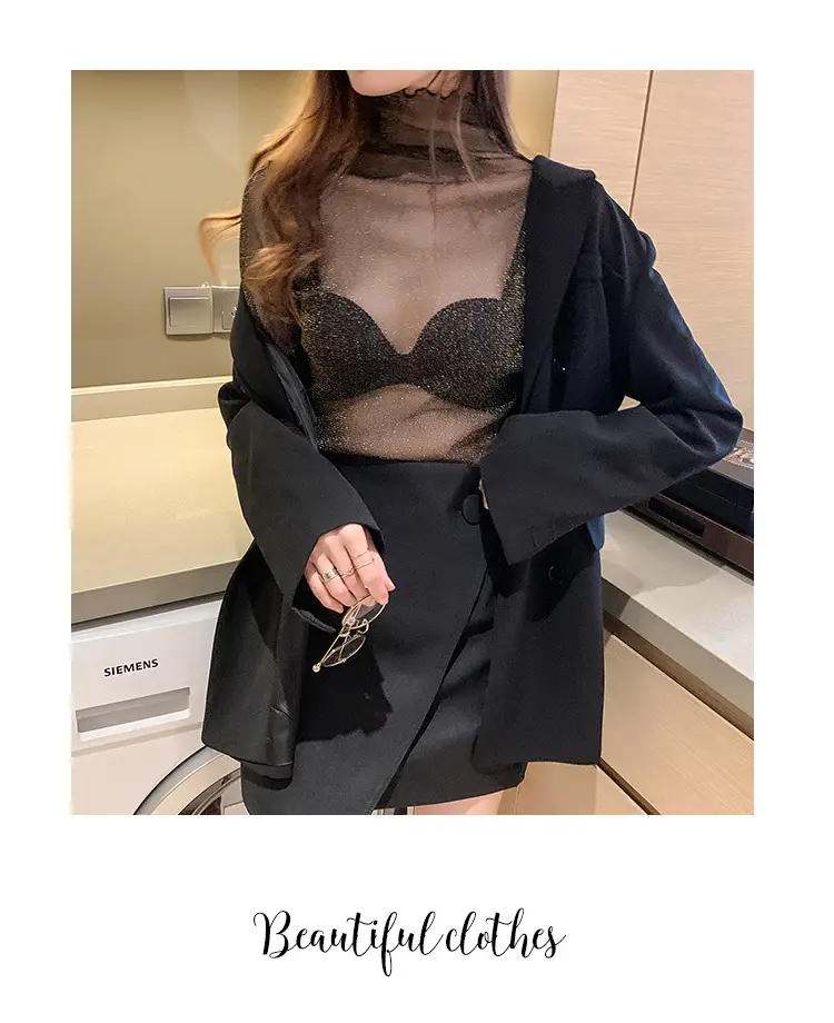 2025 Sexy See-Through Silk Mesh Top with Bright Bottoming — feature 21
