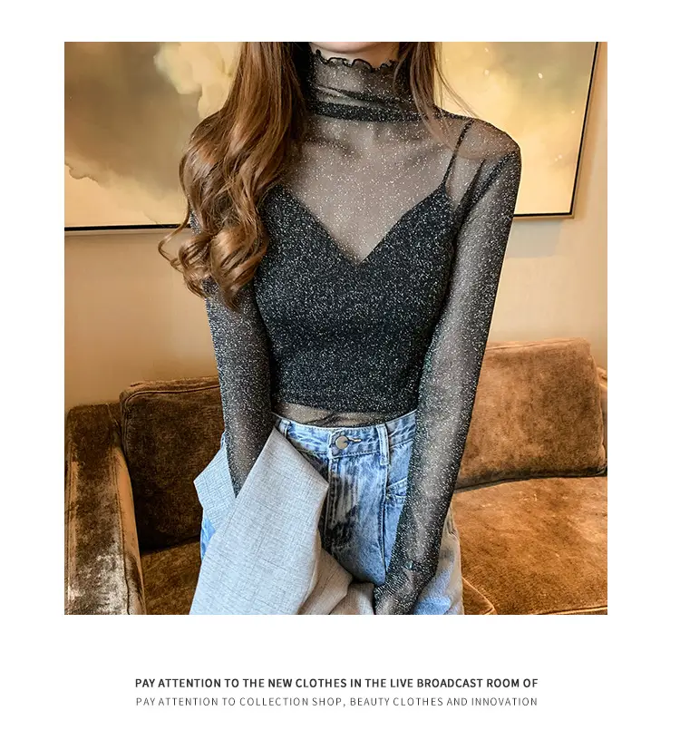 2025 Sexy See-Through Silk Mesh Top with Bright Bottoming — feature 6