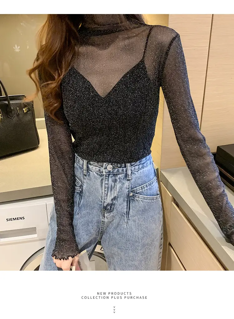 2025 Sexy See-Through Silk Mesh Top with Bright Bottoming — feature 7