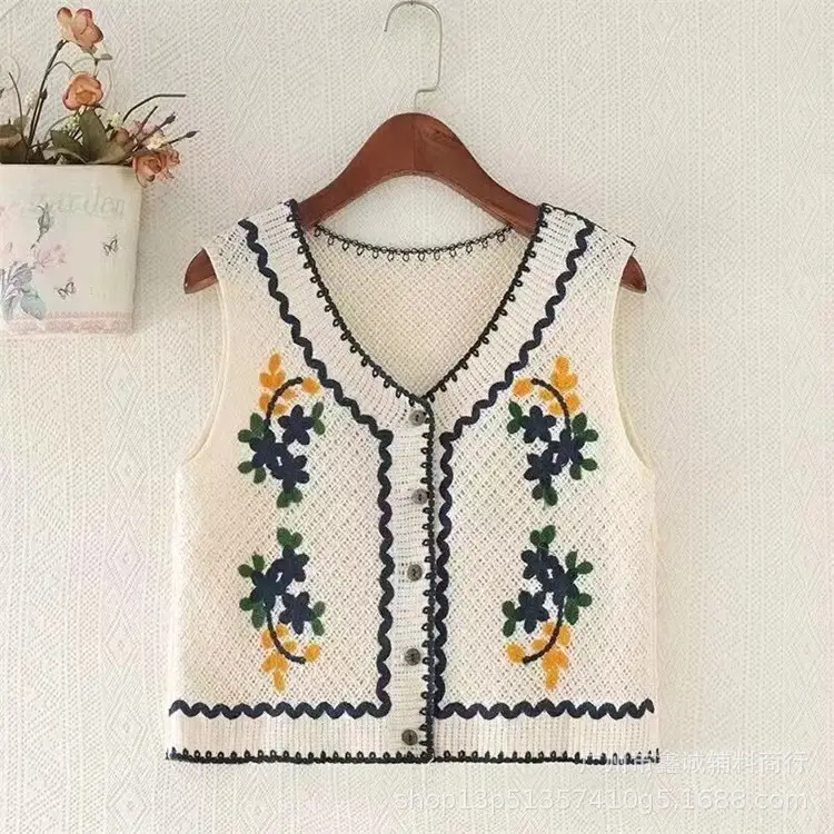 New Spring Women's Knitted Embroidered Vest Coat