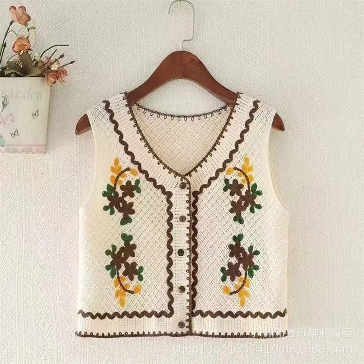 New Spring Women's Knitted Embroidered Vest Coat