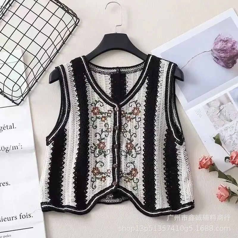 New Spring Women's Knitted Embroidered Vest Coat