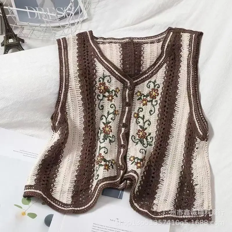 New Spring Women's Knitted Embroidered Vest Coat