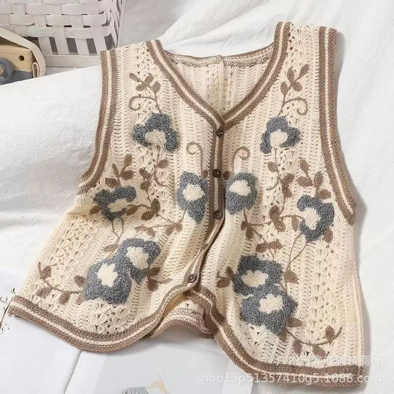 New Spring Women's Knitted Embroidered Vest Coat