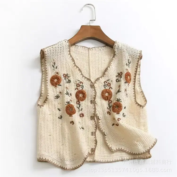 New Spring Women's Knitted Embroidered Vest Coat