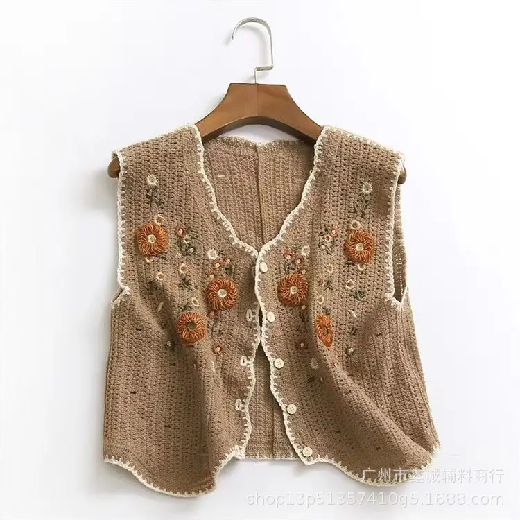 New Spring Women's Knitted Embroidered Vest Coat