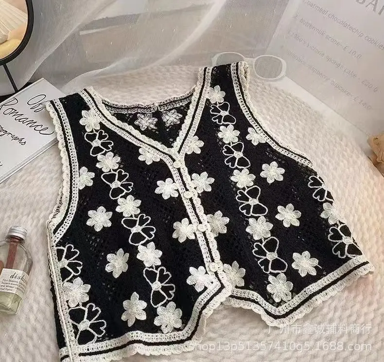 New Spring Women's Knitted Embroidered Vest Coat