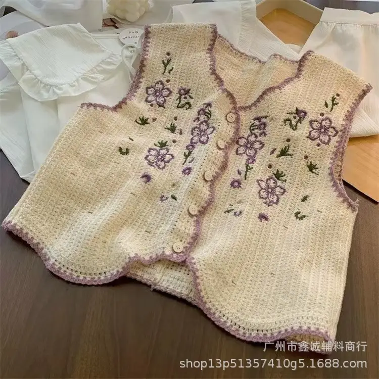 New Spring Women's Knitted Embroidered Vest Coat