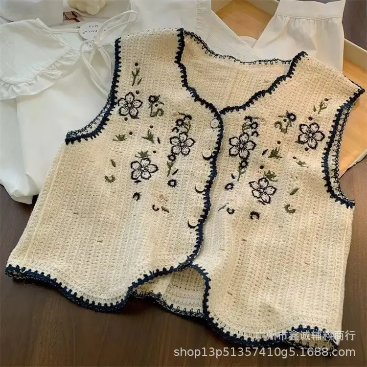 New Spring Women's Knitted Embroidered Vest Coat