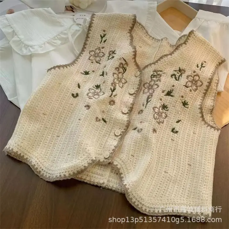 New Spring Women's Knitted Embroidered Vest Coat
