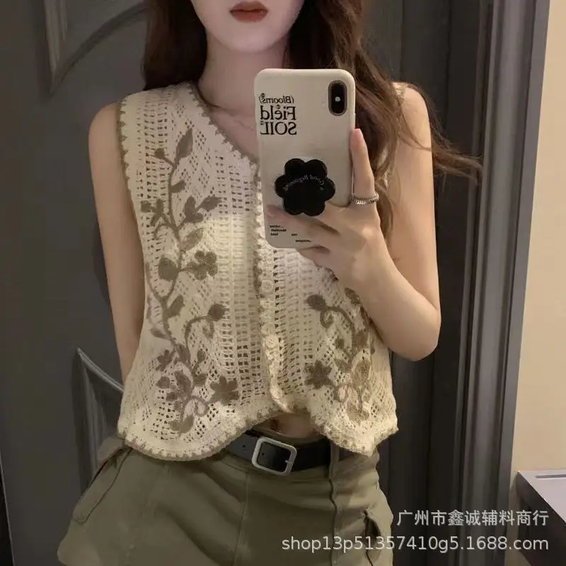 New Spring Women's Knitted Embroidered Vest Coat