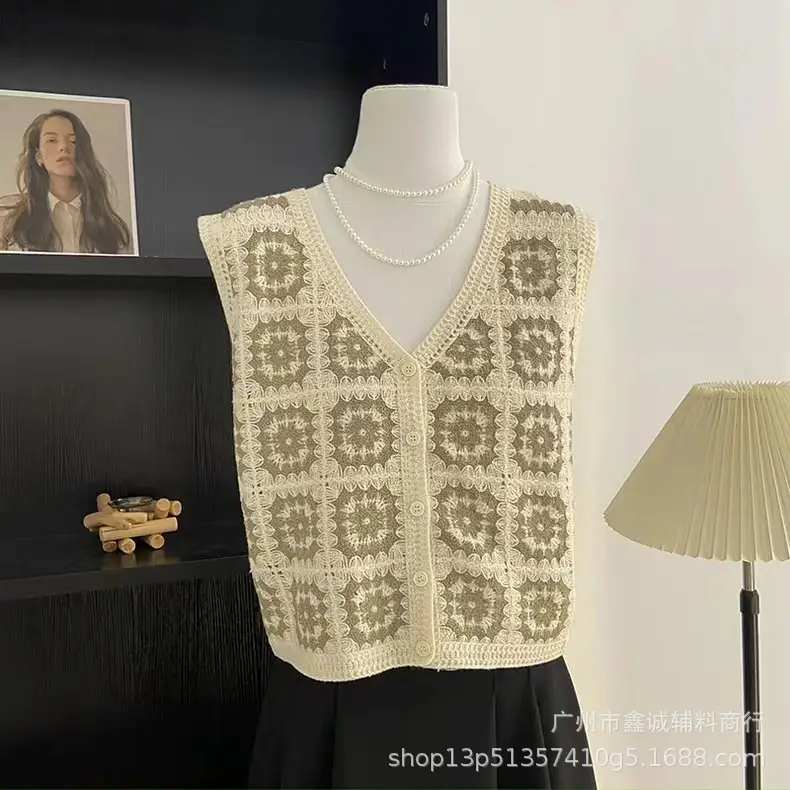 New Spring Women's Knitted Embroidered Vest Coat